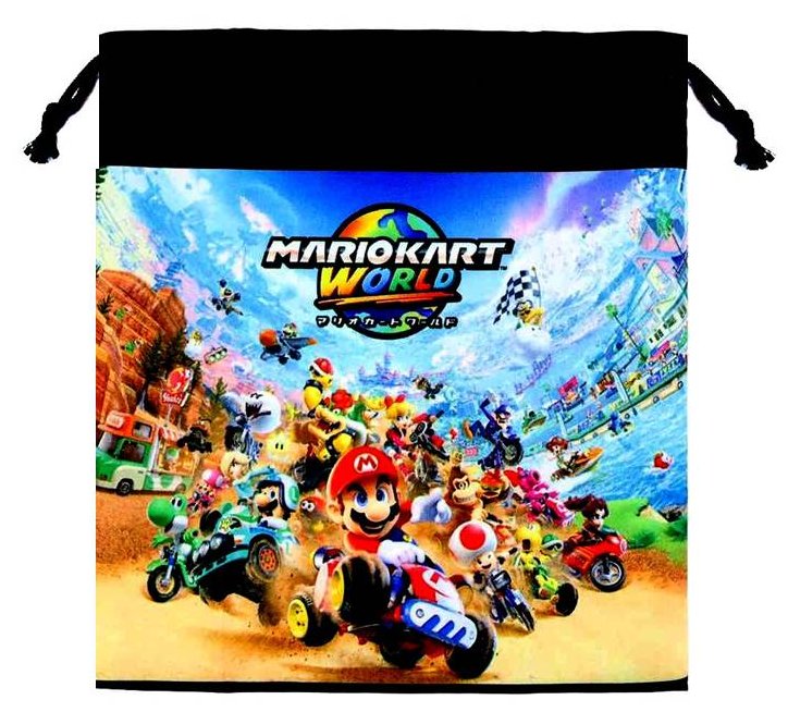 キャラクター 巾着袋 （ きんちゃく袋 体操着袋 ) （ ポリエステル100％ ) マリオカート （ 黒系 ) ( メーカー表記 Mサイズ 約28.5×27cm ）( 巾着袋マリオ 巾着袋 マリオ まりお ルイージ ヨッシー ピーチ キノピオ クッパ コップ袋 コップ入れ ）