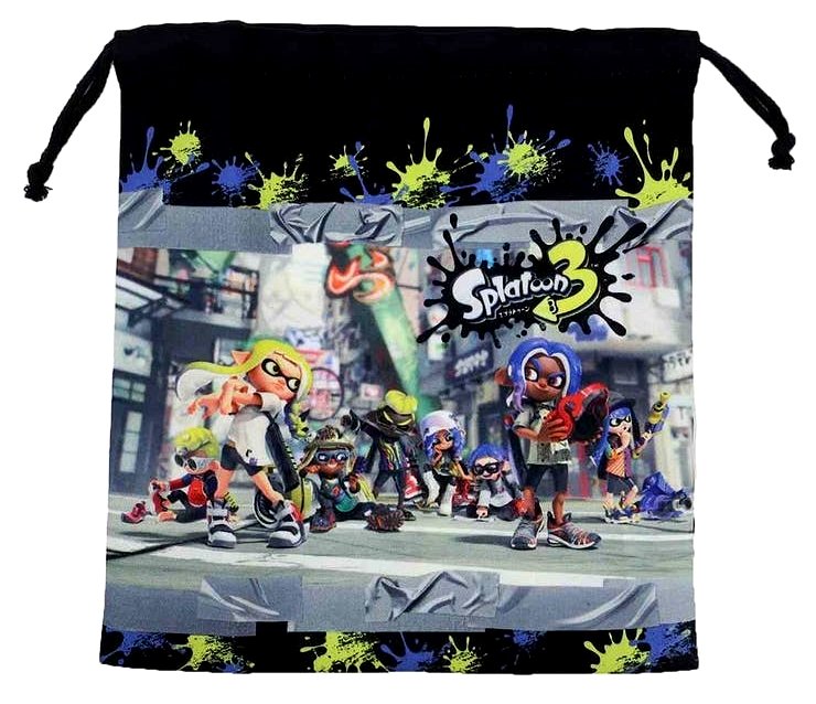 キャラクター 巾着袋 （ きんちゃく袋 体操着袋 ) （ ポリエステル100％ ) スプラトゥーン3（ 黒系 ) (..