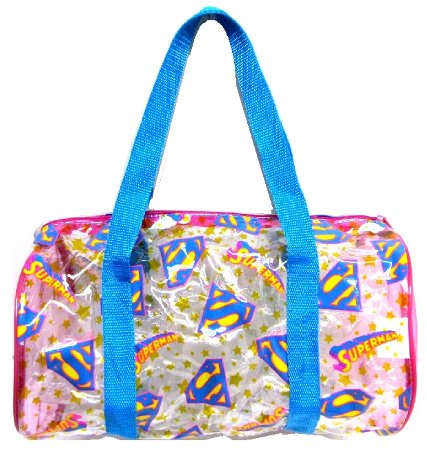 <在庫処分のため訳ありお買い得品・3割引き> キャラクター ビニールバッグ (プールバッグ) ロールボストン スーパーマン (持ち手ブルー) ( ビーチバッグ ...