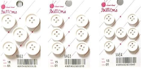 ボタン カラー4ツ穴釦 （ 白 ) 【手芸用品】