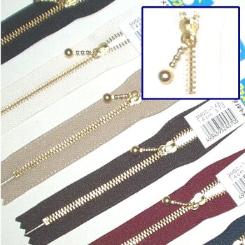 玉付ファスナー メタル （ ゴールド ) 14センチ[手芸用品]
