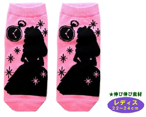 キャラクター ソックス 靴下 アリス ( レディース22~24cm ) ( シルエット/ピンク )