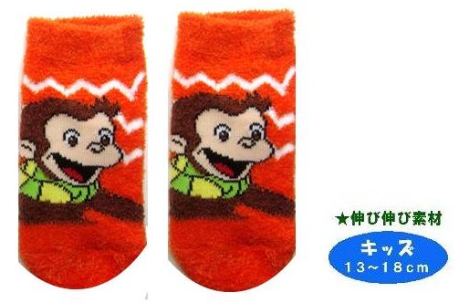 乐天商城 - キャラクター ソックス 靴下 キュリアス ジョージ （ おさるのジョージ ) （ キッズ13～18cm ) ( もっこもこ ふわふわ タイプ ) （ マフラー オレンジ系 ) ( おさる ジョージ じょーじ )