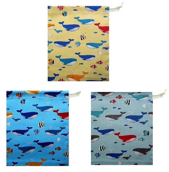 コップ袋 （ 手作り ) ホエール ウォッチング （ コップ入れ 給食袋 巾着袋 きんちゃく袋 小 ミニサイ..