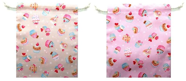 給食袋 （ 手作り ) カップケーキ 柄番号3 (給食袋 巾着袋 きんちゃく袋 お弁当袋 中 巾着バッグ お薬..