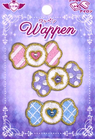 刺しゅう ワッペン いろコレ シリーズ（ キャンディ ストア ) 大きさ ( 本体 約2×4cm ）3枚入り （ あめ アメ キラキラ パステル ワッペン アップリケ アイロン マーク 刺繍 かわいい おしゃれ 子供 男の子 女の子 入園 入学 )