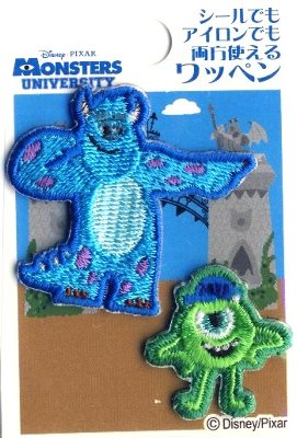 キャラクター 刺しゅう ワッペン モンスターズインク （ サリーとマイク 小 ) （ キャラクターワッペン アップリケ アイロン 刺繍 かわいい おしゃれ マーク キッズ 子供 こども 男の子 女の子 入園 入学 )