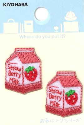 刺しゅう （ ミニ ) ワッペン お気に入り シリーズ （ イチゴミルク )（ 大きさ 約2.5×2cm 2枚入り ) （ ワッペン アップリケ アイロン マーク 刺繍 かわいい かっこいい おしゃれ マーク キッズ 子供 こども 男の子 女の子 入園 入学 )