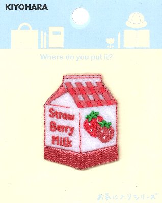 刺しゅう ワッペン お気に入り シリーズ （ イチゴミルク ) （ 大きさ 約4.5×3.5cm 1枚入り ) （ ワッペン アップリケ アイロン マーク 刺繍 かわいい かっこいい おしゃれ マーク キッズ 子供 こども 男の子 女の子 入園 入学 )