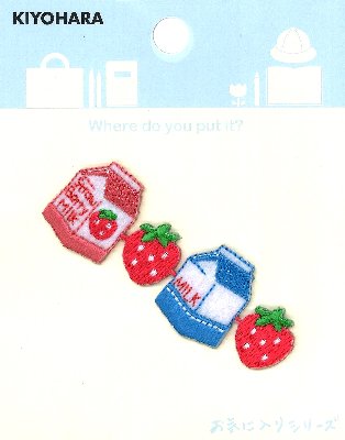 刺しゅう （ 連続 ) ワッペン お気に入り シリーズ （ イチゴミルク ) （ 大きさ 約2×6.5cm 1枚入り ) （ ワッペン アップリケ アイロン マーク 刺繍 かわいい かっこいい おしゃれ マーク キッズ 子供 こども 男の子 女の子 入園 入学 )