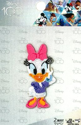 キャラクター 刺しゅう ワッペン Disney 100 （ ディズニー 100周年 ）（ デイジーダック ) （ サイズ　約5.5×2.5cm 1枚入り ) （ ディズニー デイジー ダック アップリケ アイロン かわいい おしゃれ マーク キッズ 子供 こども 女の子 )のサムネイル
