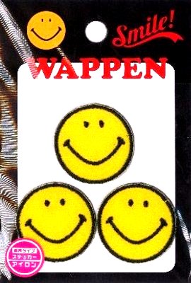 キャラクター 刺しゅう ワッペン スマイリー （ フェイス/3P ) （ キャラクターワッペン アップリケ アイロン 刺繍 かわいい おしゃれ マーク キッズ 子供 こども 男の子 女の子 入園 入学 )