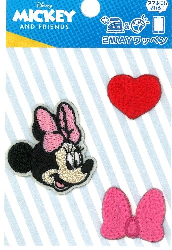 キャラクター 刺しゅう ワッペン ミニー マウス （ ミニーとリボンのセット ) （ 大きさ 約4×3.7cm 約2×2.3cm 約2.3×2.7cm 各1枚入り ) （ ワッペン ミニー ワッペン ワッペンミニー ミニーワッペン ワッペン ディズニー )