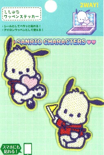 Rakuten - キャラクター 刺しゅう ワッペン （ ステッカー ) ポチャッコ （ 2個セット ) （ 大きさ 約 5×3cm・約 5×4cm　各1枚入り ) （ ワッペン ポチャッコ ワッペン ワッペンポチャッコ ポチャッコワッペン ワッペン サンリオ ポチャコ ステッカー )
