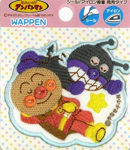乐天商城 - キャラクター 刺しゅう ワッペン （ おやすみシールワッペン ) アンパンマン （ アンパンマン ＆ ばいきんまん ) （ 大きさ　約8×7.5cm 1枚入り ） ( ワッペン アンパンマン ワッペン ワッペンアンパンマン アンパンマンワッペン バイキンマン )