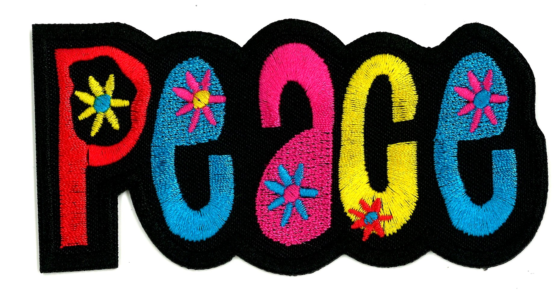 刺しゅう ワッペン PEACE 文字 （ 大きさ 約5.5×11cm 1枚入り ) （ ピース ワッペン アップリケ アイロン マーク 刺繍 かわいい おしゃれ マーク キッズ 子供 こども 男の子 女の子 入園 入学 )