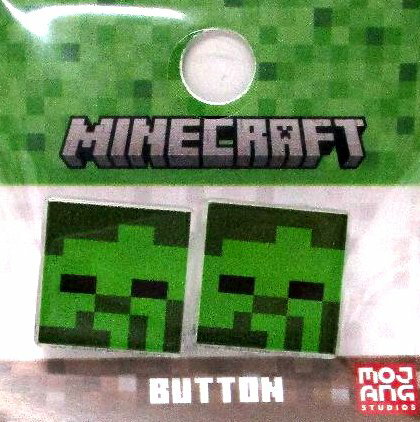 Rakuten - キャラクター ボタン マインクラフト （ ZOMBIE ゾンビ ) （ 大きさ 約1.5×1.5cm 2個入り ) （ ボタン マインクラフト ボタンマインクラフト マインクラフト ボタン マインクラフトボタン ボタン マイクラ ボタンマイクラ ) 【メール便 OK】