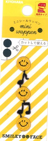 乐天商城 - キャラクター 長〜いワッペン スマイリー（ 音符 スマイリー ) （ 長さ　約5.5×1cm　1枚入り ) （ 長い ロング ながい ワッペン アップリケ アイロン ハンドメイド かわいい おしゃれ 大人 子供 こども 女の子 男の子 入園 入学 )