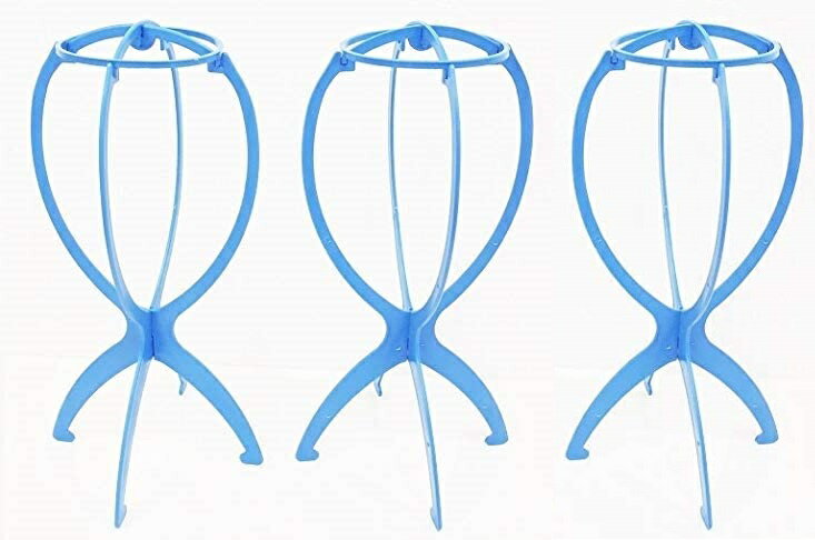(送料無料)【 ウィッグスタンド お得な3個セット ブルー 】簡単組み立て かつら 保管 フルウィッグ 部分かつら コスプレ ウィッグ ファション