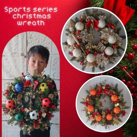 スポーツシリーズ サッカーボール の クリスマスリース 玄関 リース 装飾 ディスプレイ 造花 景品 誕生日プレゼント 開業祝い 開店祝い 結婚祝い フラワーギフト プレゼント