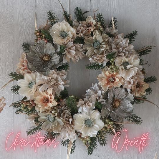 アネモネとクリスマスローズの クリスマスリース クリスマス 装飾 ディスプレイ 造花 アートフラワー 誕生日プレゼント 花 開業祝い 開店祝い 開院祝い 新築祝...