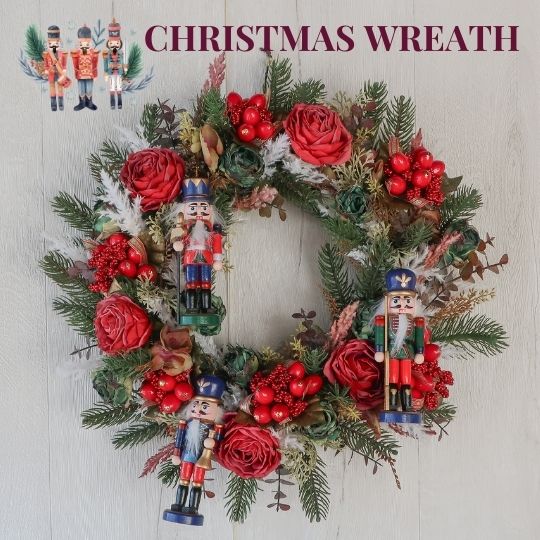クリスマスリース くるみ割り人形 バレエ チャイコフスキー ナットクラッカー 発表会 クリスマス 玄関 リース 装飾 ディスプレイ 造花 アートフラワー 誕生日...