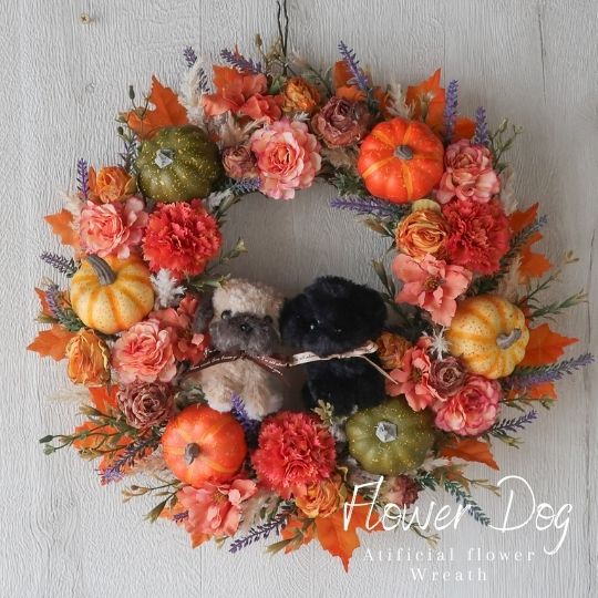 かわいいパグの ハロウィンリース ハロウィーンリース パンプキンリース オータムリース かぼちゃ パンプキン玄関 壁飾り 壁面装飾 ハロウィーン ハロウィン リ...