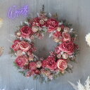 ドライフラワーテイスト バラのリース 造花 玄関 壁掛け ウェルカムフラワー ウェルカムリース 結婚式 クリスマスリース クリスマスプレゼント 贈り物 誕生日 ...
