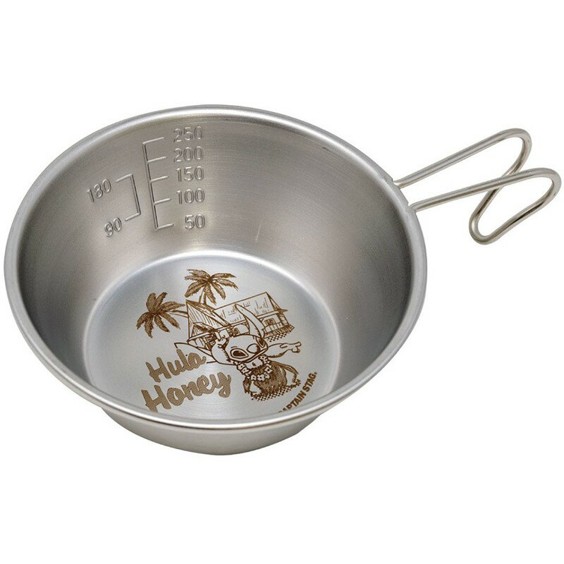 広口で食器として使えます。 計量に便利な目盛り付。 積み重ねができ、スッキリ収納。 日本製。 素材：ステンレス鋼（クロム　18％・ニッケル　8％） サイズ：（約）外径120×高さ45mm（本体のみ） 容量：約320ml 原産国：日本