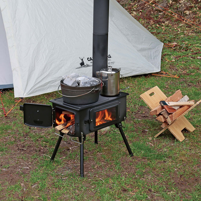 CAPTAIN STAG(キャプテンスタッグ)KAMADO（かまど）煙突 ガラス窓付 角型ストーブ...