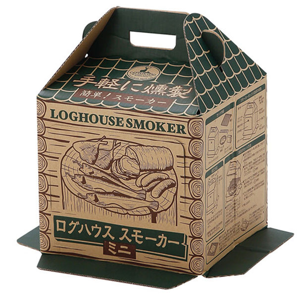 '■メーカー品番：UG－1053■セット内容：スモーカー×1、網1、アルミ箔容器×1、バー×2、スモーキングブロック100g×1■サイズ（約）：幅250x奥行250x高さ350mm■【材質】スモーカー：段ボール紙、網・バー：鉄（亜鉛めっき）、容器：アルミ箔、スモーキングブロック：天然木（サクラの木）・重量（約）＝100g（1ブロック）・燻煙時間＝1ブロック（約）130分（使用状況により異なります。）【カラー】ログハウス　スモーカー・ブロックセット(ミニ)
