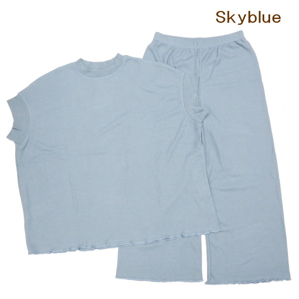 あす楽 SkyBlue パジャマ レディース 半袖 ワッフル半袖被りパジャマ 91-2013 春 夏 ドルマンスリーブ ルームウェア ルームウエア 上下セット 可愛い 部屋着 リラックス ナイトウエア セットアップ 上下セットアップ 【送料無料】