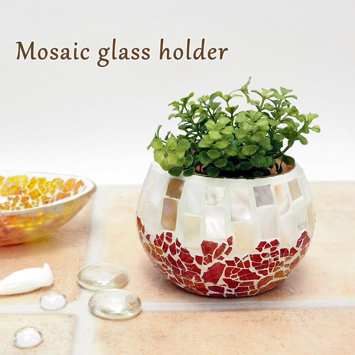 [あす楽] [ モザイク ガラスホルダーボール ピンクシェル ] ガラスホルダー 小物入れ キャンドルホルダー 13023-833-047 トモコーポレーション フラワーベース インテリア小物 アジアン雑貨 おしゃれ かわいい プランター 貝殻 シェル ライト ランプのサムネイル