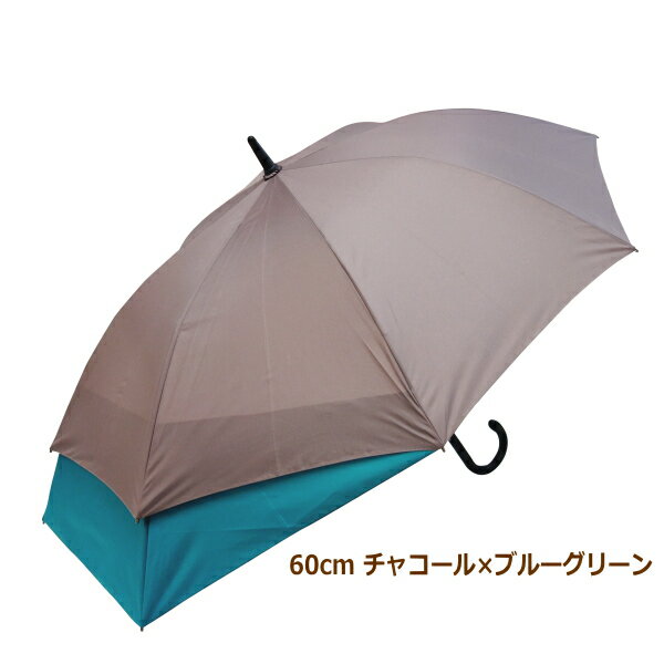 あす楽 チャコール×ブルーグリーン 60cm 傘 雨傘 スライド式傘60cm ツート－ンカラー SL60-2141 ジャンプ傘 長傘 レディース メンズ 男女兼用 無地 大きい 60cm 72cm ワンタッチ テフロン加工 撥水 グラスファイバー 丈夫 通勤 通学