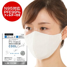 日本製接触冷感レースマスク。ひんやり涼しいマスク！ピットマスククールレースマスク【N95対応｜PFE99％】接触冷感素材やや小さめサイズ