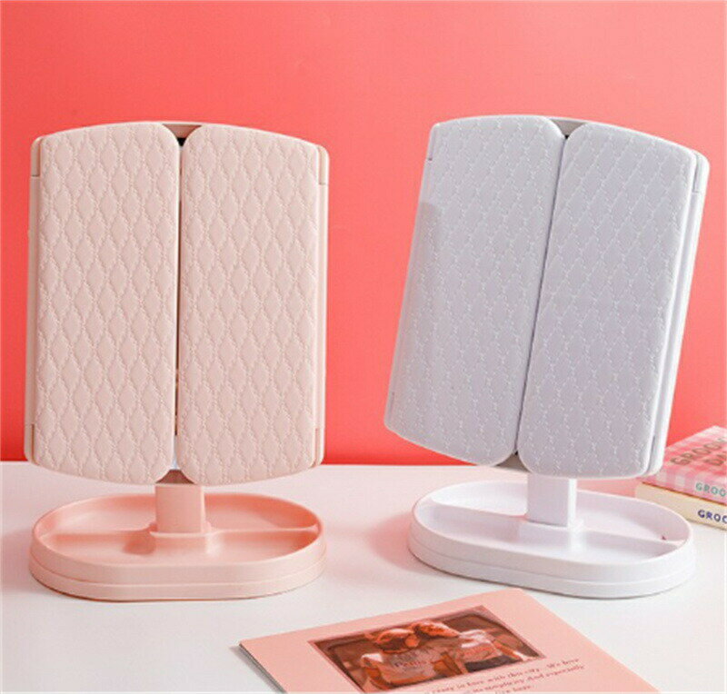 女優ミラー 卓上ミラー 三面鏡 LEDライト付きミラー ライトミラー 卓上鏡 化粧鏡 三色調光 LEDミラー 明るさ調節 タッチボタン 折りたたみ ドレッサー 270度立体鏡 ハイクオリティ