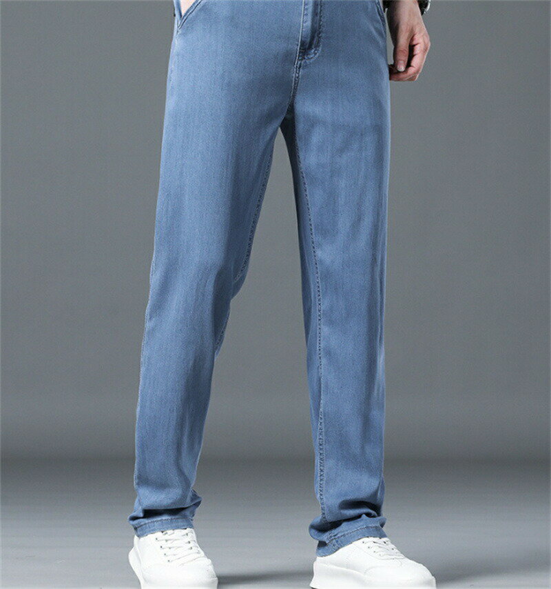 デニムパンツ ジーンズ ストレート ストレッチ 涼しい 冷感 メンズ ジーパン レギュラー ジーンズ 大きいサイズ ゆるパン 無地 カジュアルリラックス カッコイイ