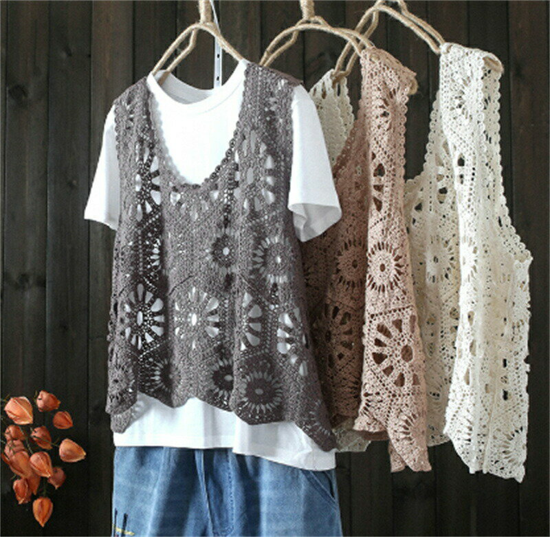 ベスト レディース 春 夏 クロシェ編み トップス 透かし編み プルオーバー Vネック かぎ編み カジュアル 無地 レイヤード ニットベスト トップス きれいめ カジュアル フェミニン 送料無料 無地 大人 かわいい