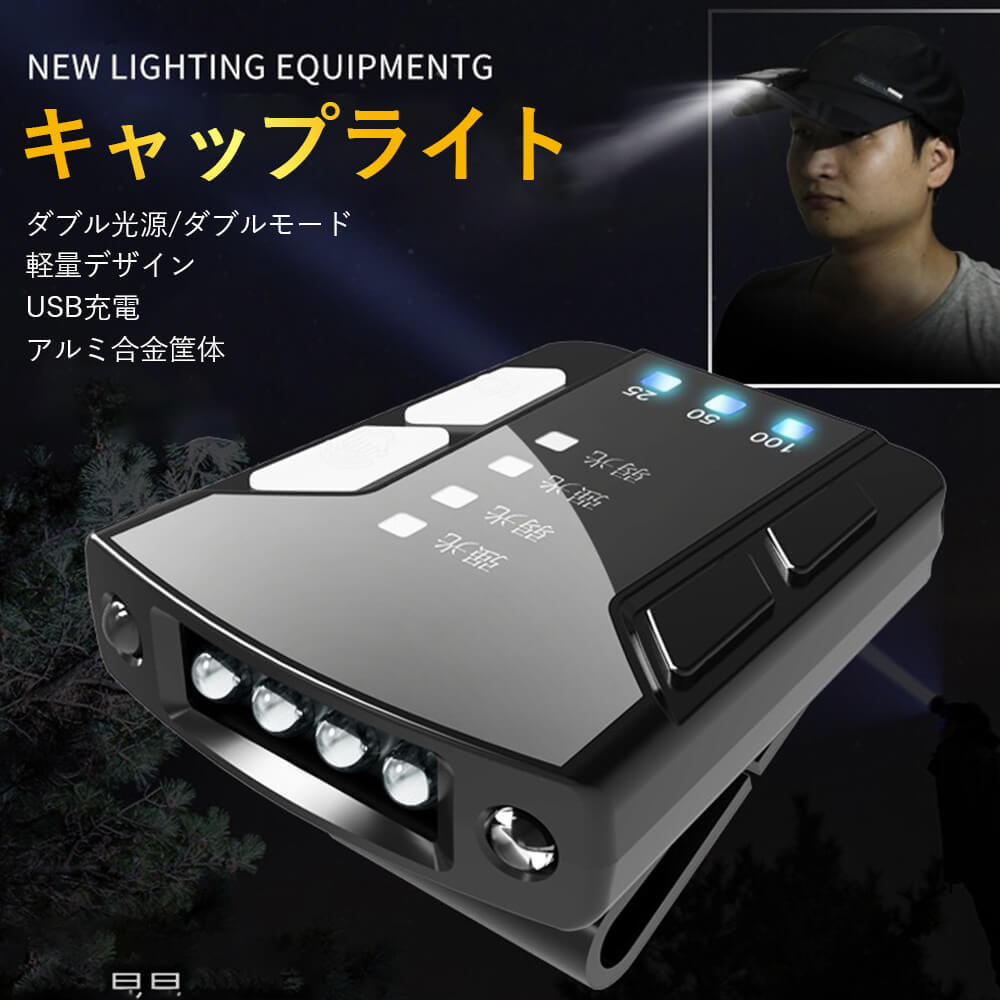 お買い物マラソン【P5倍】新型照明器具 LEDヘッドライト キャップライト ダブル光源/ダブルモード 軽量 USB充電 残量表示 人感センサー搭載 防水 過充電/過放電保護 高輝度LED/低輝度COB LEDライト強光遠射 90°角度調節機能付き 登山 夜走 釣り キャンプ ヘッドライト