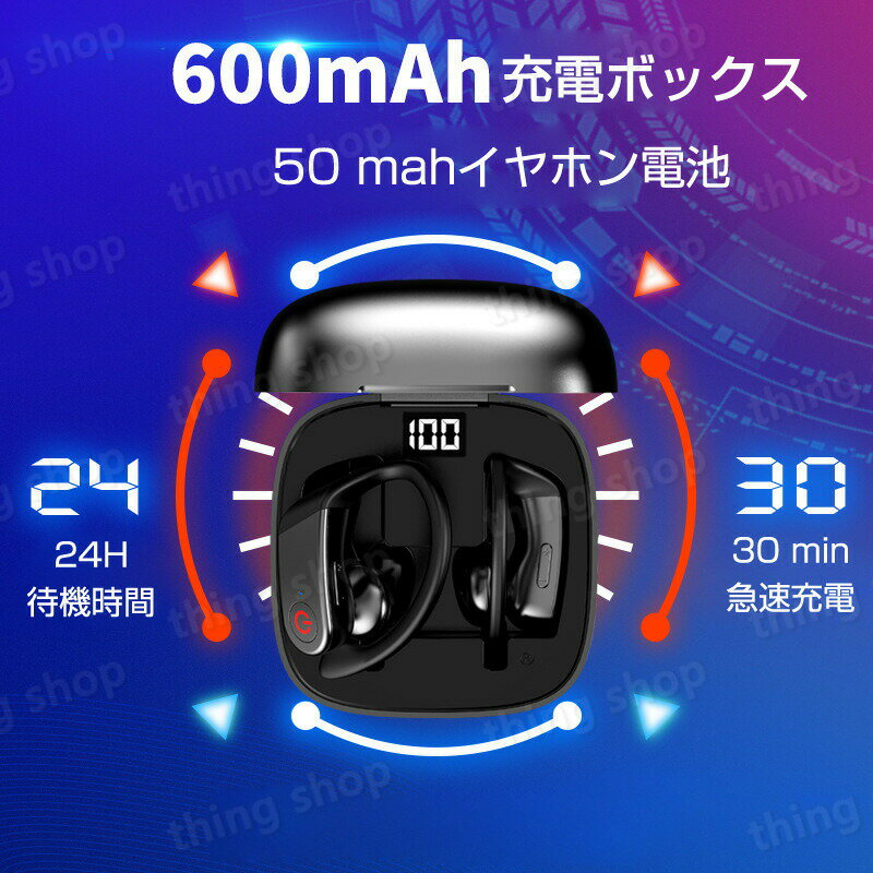 【P5倍】ワイヤレスイヤホン Bluetooth 5.0 IPX6防水 HiFi音質 耳掛け 9Dノイズ制御 ヘッドセット ハンズフリー 高音質AAC対応 iPhone/Android対応 残量表示 左右分離式 快適装着 落ちにくい 長時間使用 騒音カット 耳にフィット オシャレ リモートワーク 送料無料