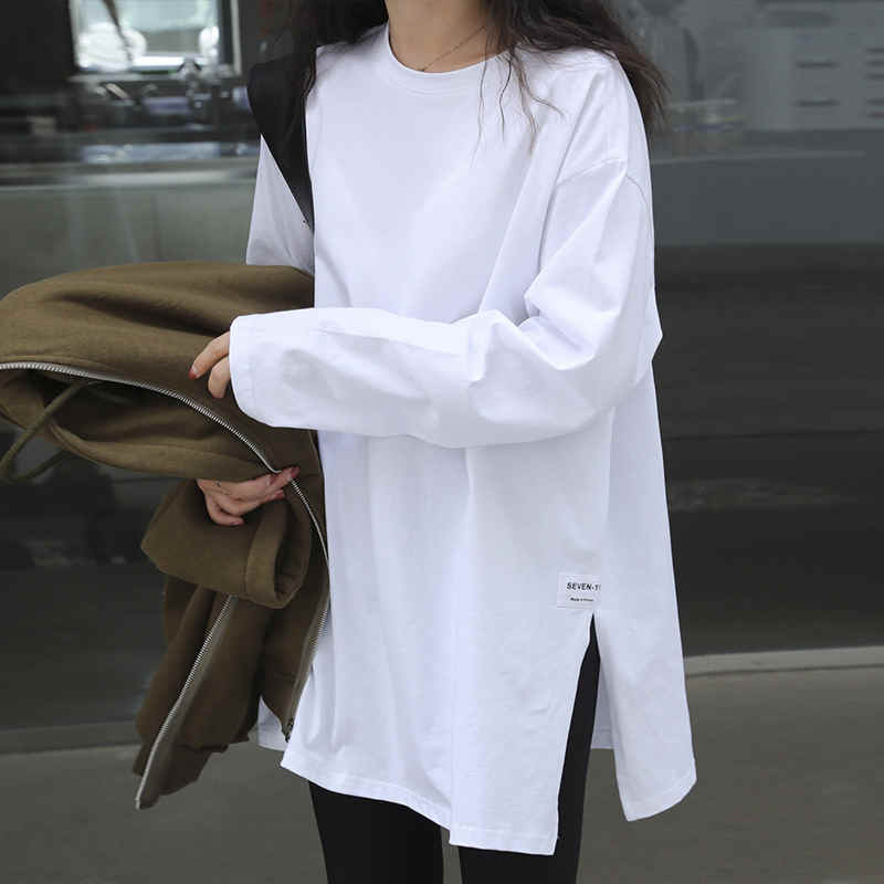 チュニックTシャツ カットソー ロンT スリット 長袖 プルオーバー カジュアル ロンティー コットン tシャツトップス シンプル 大人 送料無料 Tシャツ レイヤード お洒落 裾 サイド ロング丈 チュニック レディース