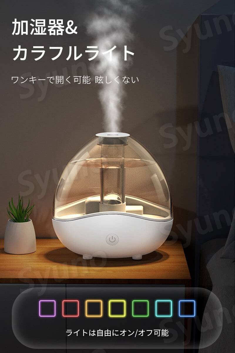 お買い物マラソン【P5倍】加湿器 ダブルノズル 噴霧器 加湿器 卓上 上から給水 ナノ噴霧器 保湿 1500ml大容量 アロマ加湿器 静音 タイマー付き シンプル オフィス コンパクト 省エネ 節電 リビング 寝室 子供部屋 2