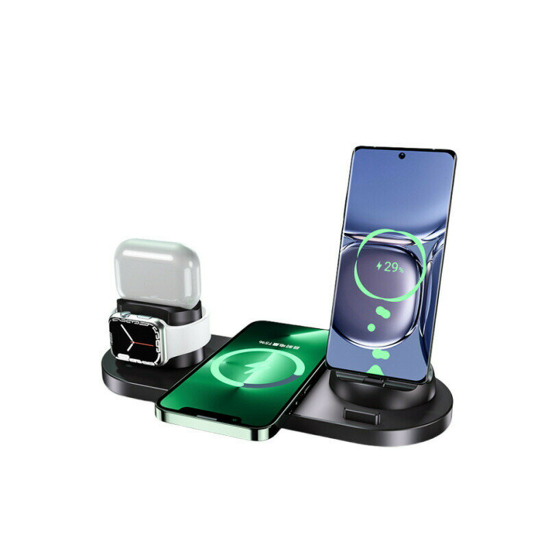 ワイヤレス充電器 iphone airpods 同時充電 6in1 急速 apple watch アイフォン android アンドロイド アップルウォッチ 充電スタンド スマホ スマホスタンド 置くだけ Qi 11 11pro 12 12mini 12pro xs xr se2 13 13mini 13pro 黒 ホワイト ピンク