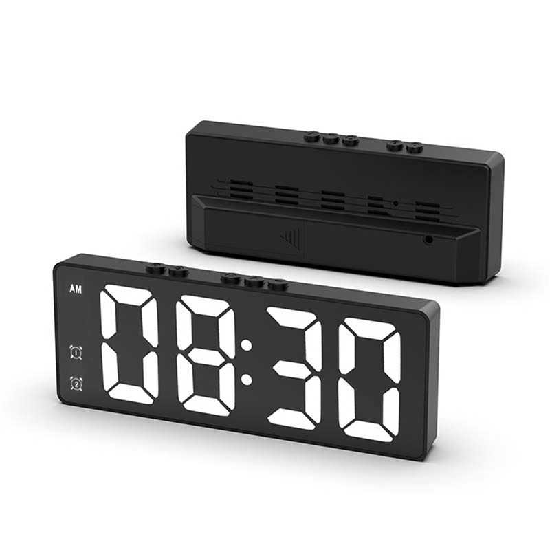 Alessi - LED デジタル時計 時計 デジタル 置き時計 おしゃれ 卓上 時計 光る 電池式 USB 置時計 温度 日付 アラーム付き ライト 目覚まし インテリア 薄型 デジタルクロック 黒 シンプル おしゃれ