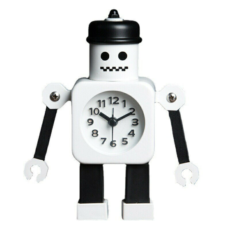 目覚まし時計 おもしろ 置き時計 アナログ おしゃれ 目覚まし時計 子供 卓上 時計 ミニ 置時計 おしゃれ 白 黒 白黒 男の子 ロボット キャラクター おもちゃ リビング 寝室 子ども部屋 スタイリッシュ 小さい 小さめ かわいい