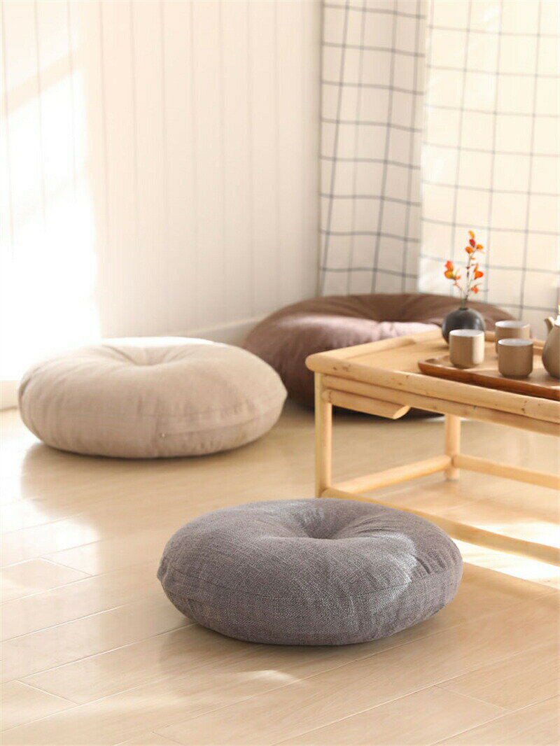 座布団 フロアクッション 円形 丸 畳 麻 リネン 45x45 50x50チェアパッド 風合いドビー ごろ寝クッショ..