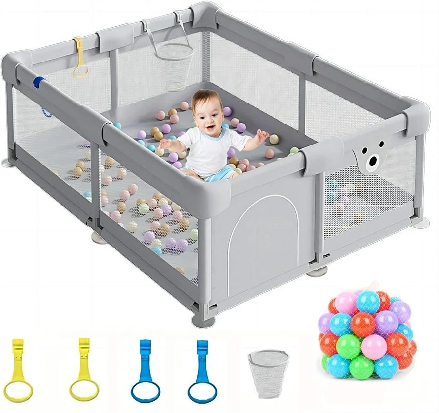 ベビーサークル メッシュ 折りたたみ 持ち運び ハイタイプ プレイヤード ベビールーム キッズスペース ベビーゲート ポケット付き バスケットボールラック付き 長方形 正方形 赤ちゃん 子供 簡単組立 大きめ 大型 室内外対応 自立式