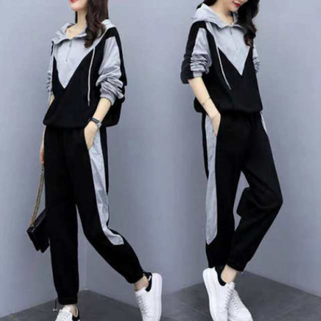 スウェット トレーニング ジャージ カジュアル 大きいサイズ フード付き 長袖 上下セット ジョガーパンツ スポーツウェア 上下セット ルームウェア 部屋着 ジッパー パーカー レディース ゆったり 普段着 運動着