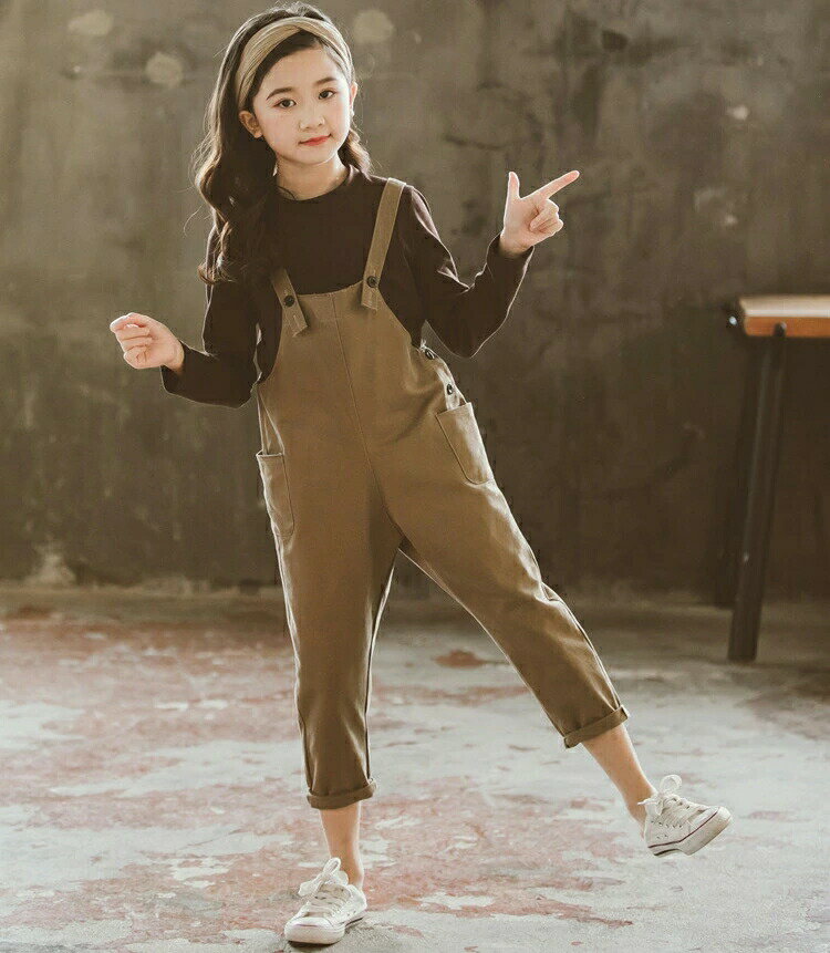 韓国子供服 2点セット 春秋 カジュアル ナチュラル tシャツ+ズボン 長袖 オールインワン tシャツ 切り替え セットアップ ゆったり リゾート 女の子 キッズ こども 可愛い きれいめ ビーチ //卒園式/入学式/パーティ コーヒー グレー