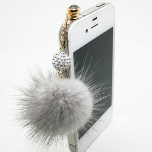 ★メール便送料無料★《毛皮の宝石》ふわふわ リアルミンク ファージュエリー スワロフスキーボール イヤホンジャックピアス(iPhone&スマホ用) プレゼント ギフト 女性向け 贅沢 クリスマス